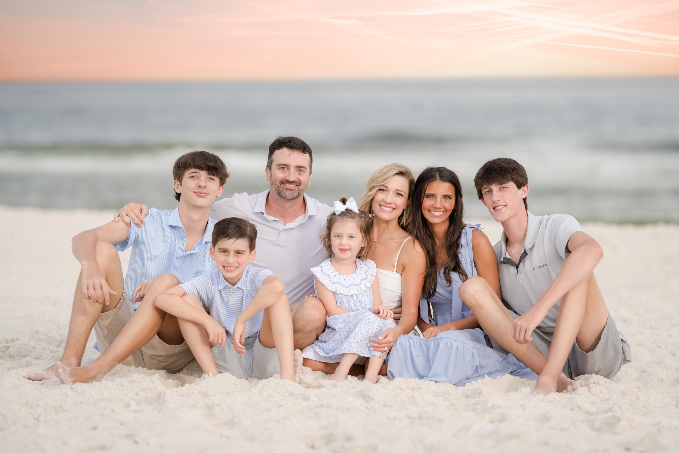 A family posing for a picture on the beach